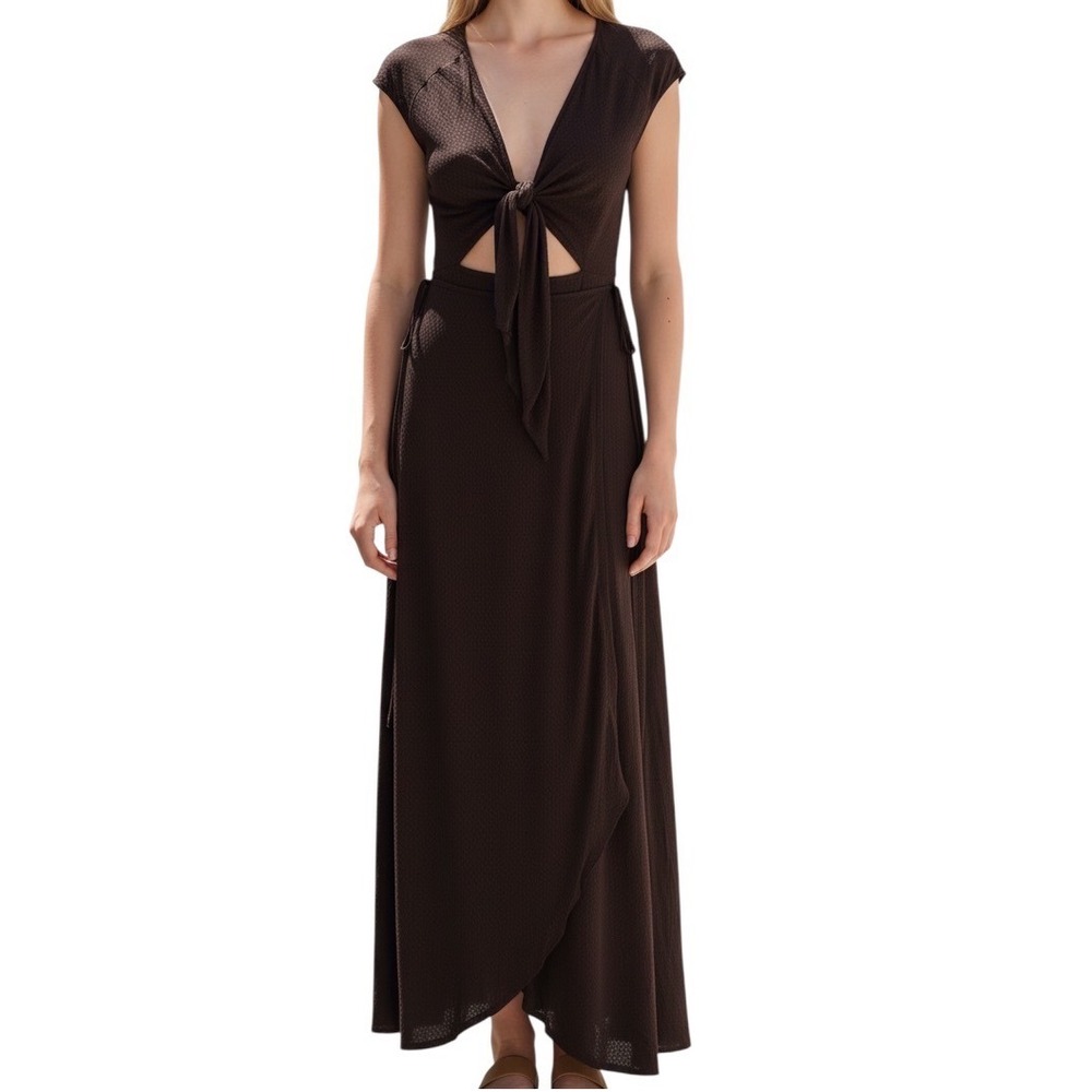 Reformation Black Tie Front Cutout Maxi Dress Open Back Side Tie Minimalist Boho